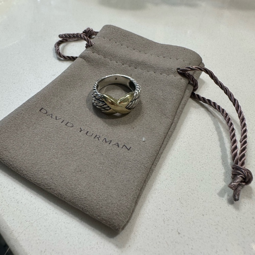 David Yurman Sterling Silver 14k Gold Crossover X Triple Cable Ring Size 8